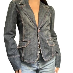 Hot Kiss Women's Collar Navy and Pink Denim Jean Button Jacket Size Large